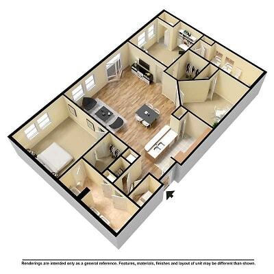 Floor Plan - 2 bedroom 2 bath  Den, 1412 sq ft