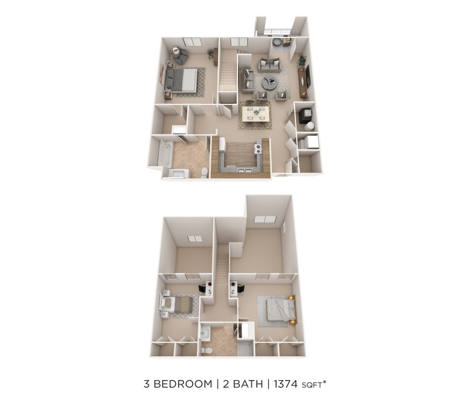 Floor Plan - Three Bedroom 2 Bath-1374 sqft