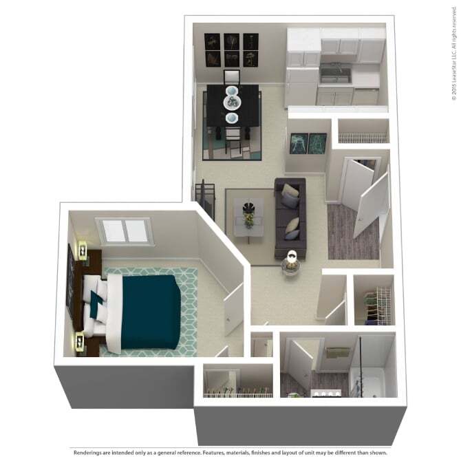 Floor Plan - 1 Bedroom, 1 Bathroom B