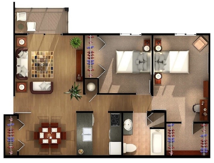 Floor Plan - Two Bedroom One Bathroom