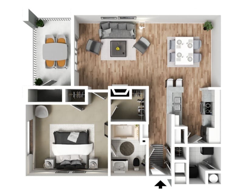 1 Bed, 1 Bath - 815 SF - Crown