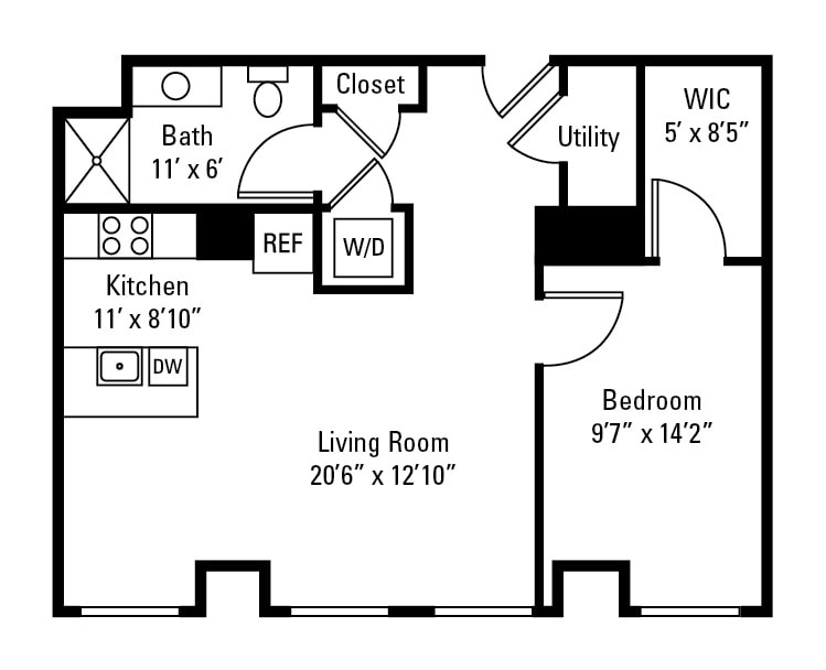 Floor Plan - 1 Bedroom 1 Bath