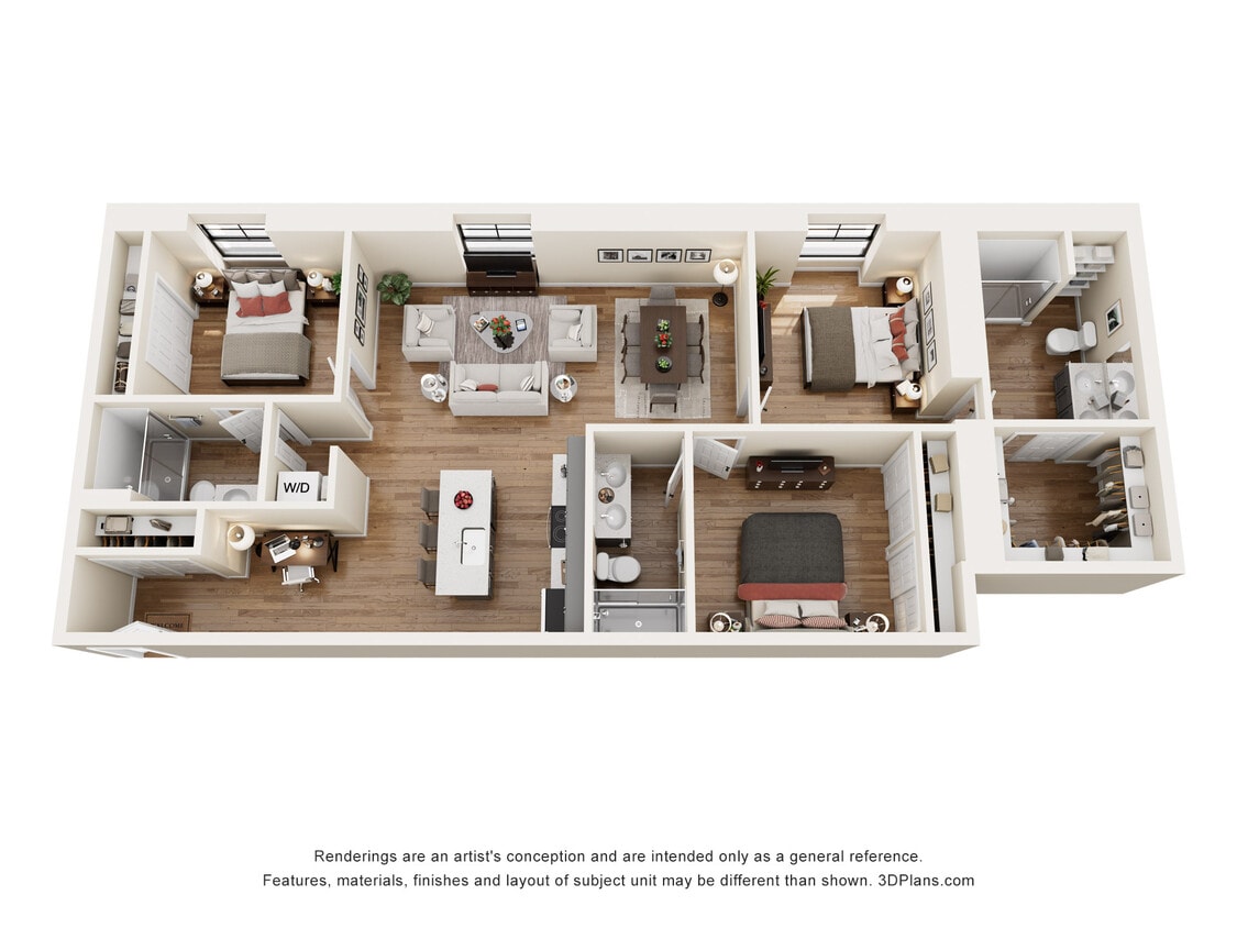 3 Bedroom Penthouse Floorplan w/ private outdoor patio - Penthouse - 3 BR/3BA w/ private outdoor space