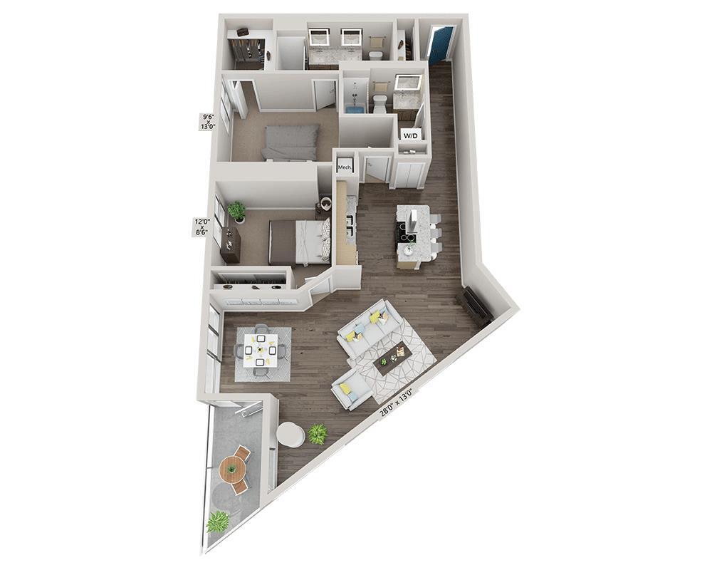 Floor Plan - Two Bedroom B2Q