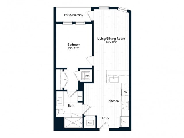 Floor Plan - One Bedroom One Bath (653 SF)