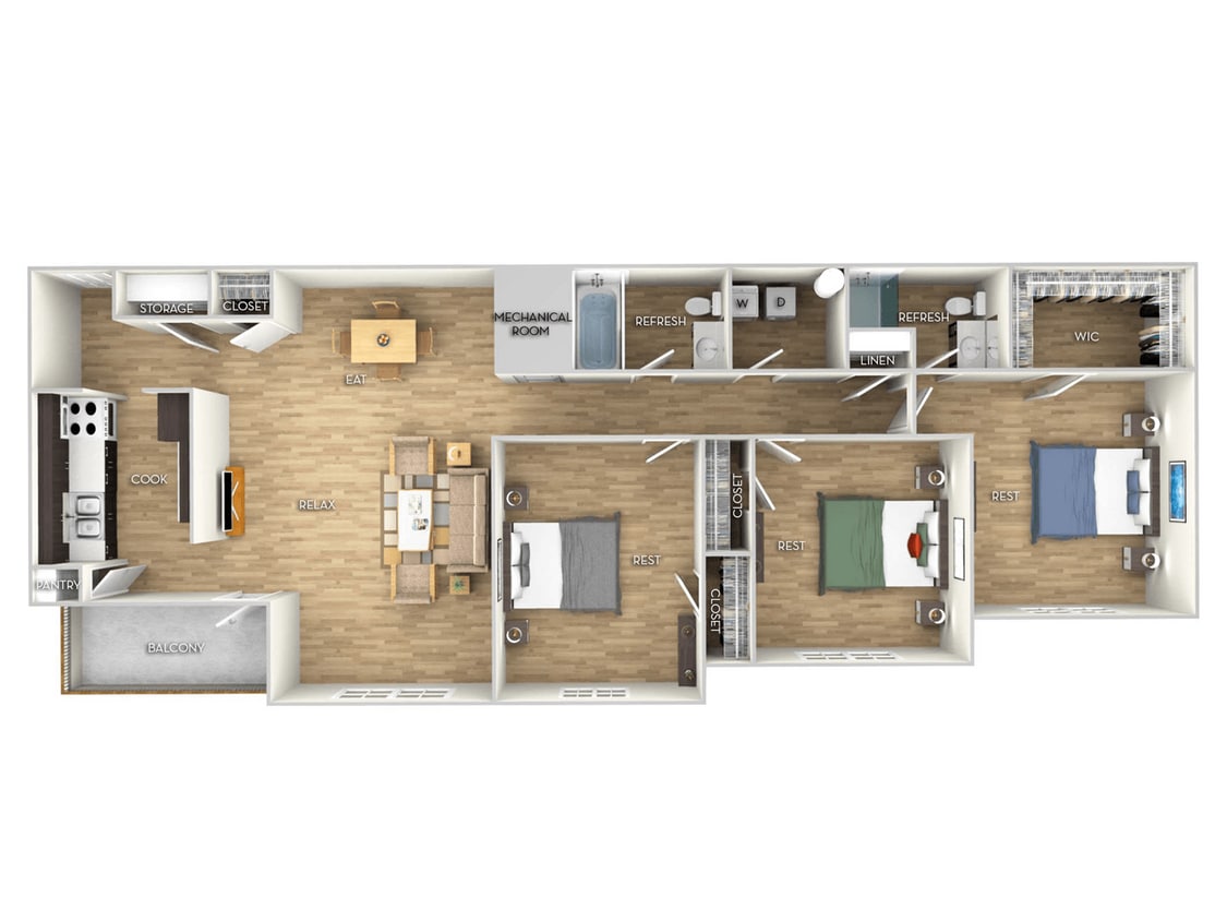 Floor Plan - Three Bedroom, Two Bath (Large)