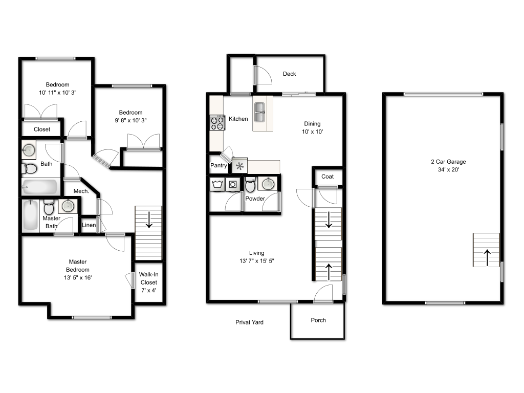 southridge-3b with dimensions.png - 3 Bedroom 2.5 Bathroom