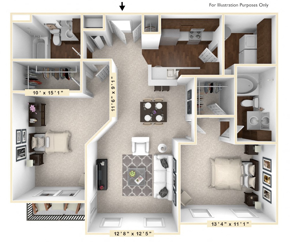 Floor Plan - The Sunset 2 BR 2 BA