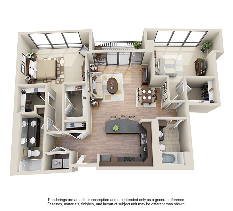 1405 square foot 2 bed 2 bath with luxury vinyl tile floors and private balcony - B1 Penthouse