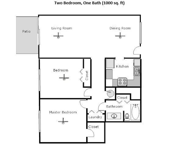 Floor Plan - 2 Bedroom, 1 Bath