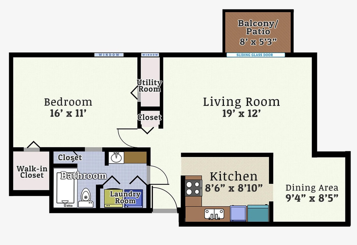 1 Bedroom 1 Bath Mid Rise Floorplan - One Bedroom One Bath Mid-Rise