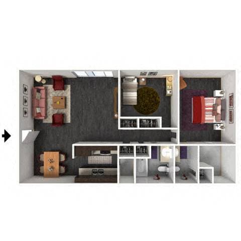Floor Plan - 2 Bed, 2 Bath - 994 SF