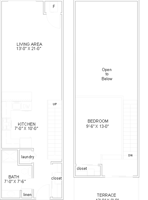 1BR/1BA - Mezzanine Loft