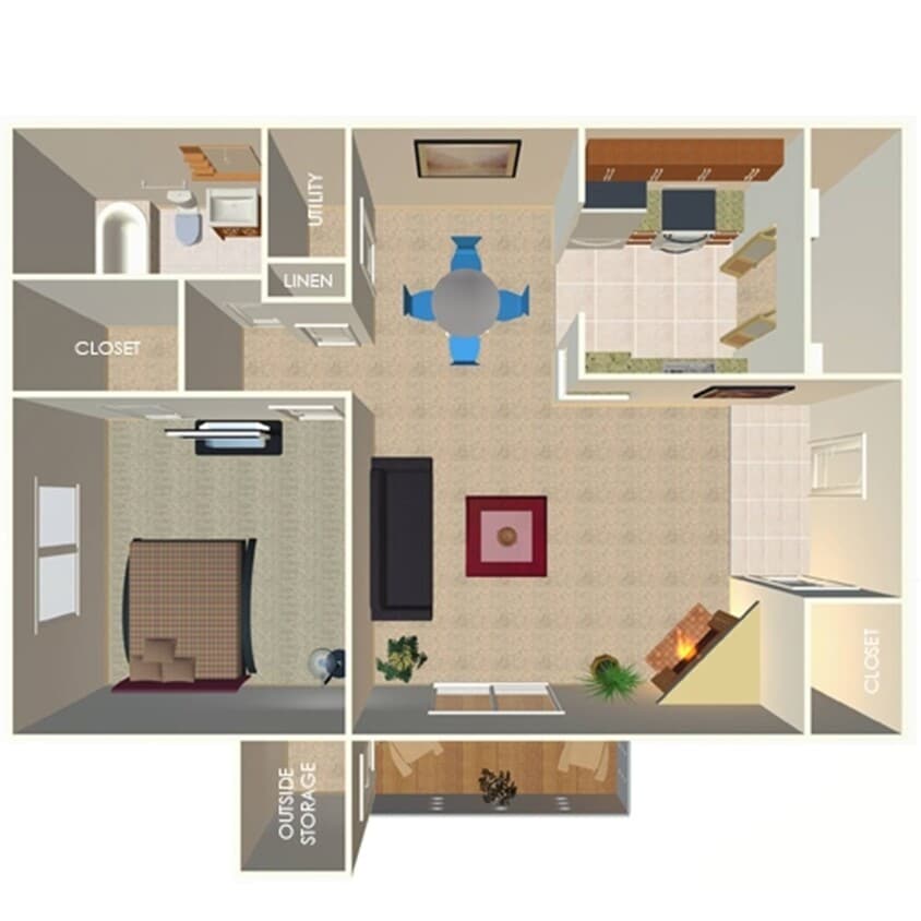 Floor Plan - 1 Bed, 1 Bath C