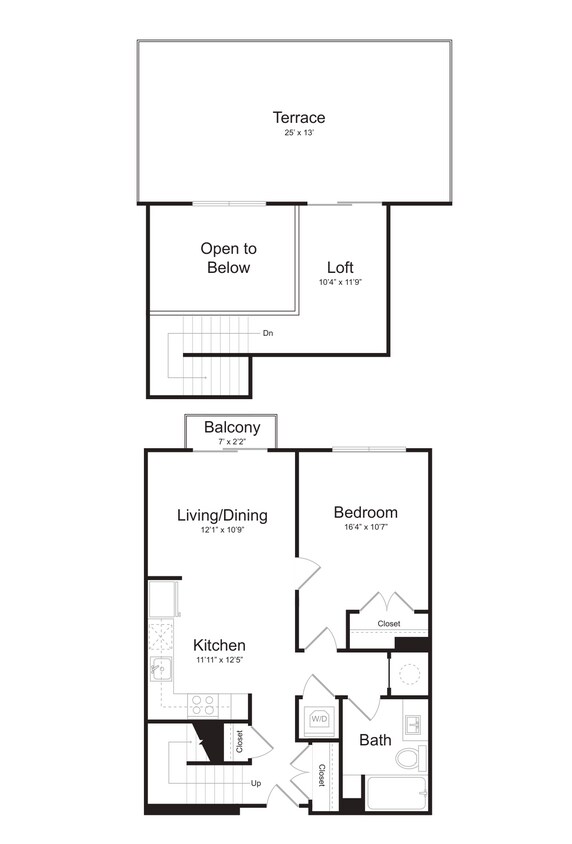 Floor Plan - One Bedroom/One Bath (1BL-A) Loft and Terrace