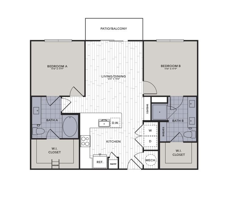 Lake Walk B1 FP.jpg - B1 - Two Bedroom, Two Bathroom