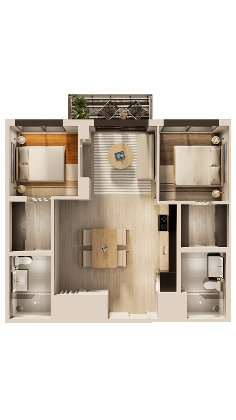Floor Plan - Fort Point 2 Bedroom