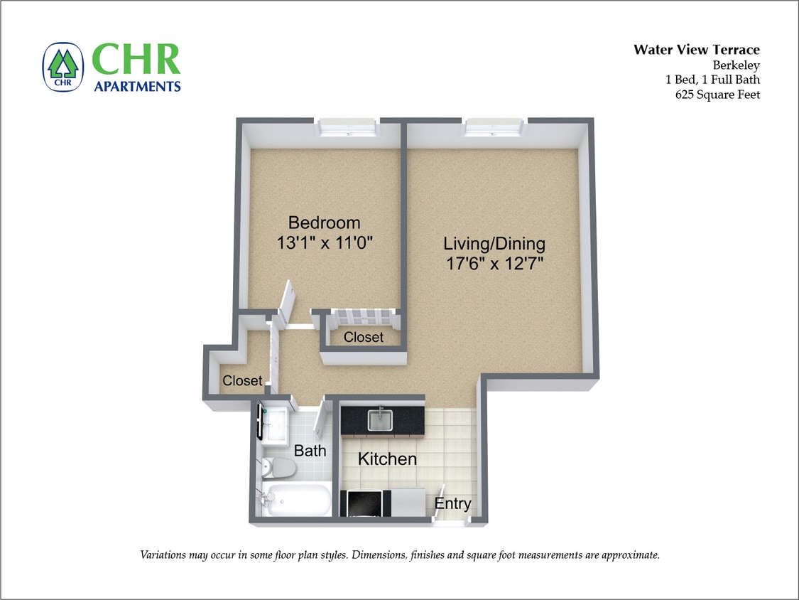 Floor Plan - 1 Bed/1 Bath with A/C