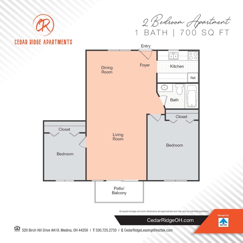 Floor Plan - Two Bedroom One Bathroom