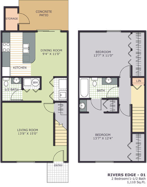 Floor Plan - 2 Bedroom Townhome