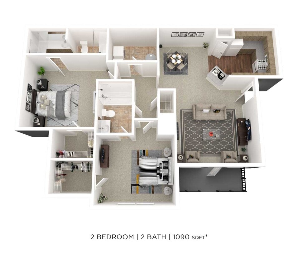 Floor Plan - Two Bedroom 2 Bath- 1090 sqft