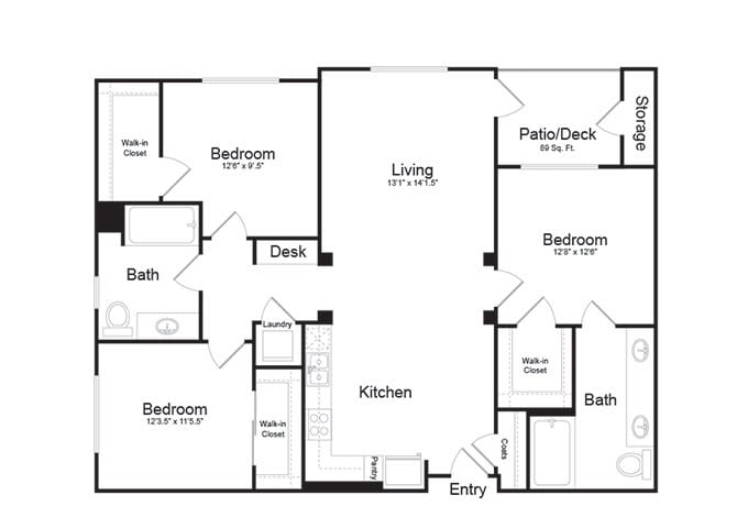 Floor Plan - 2 BD + 2BA