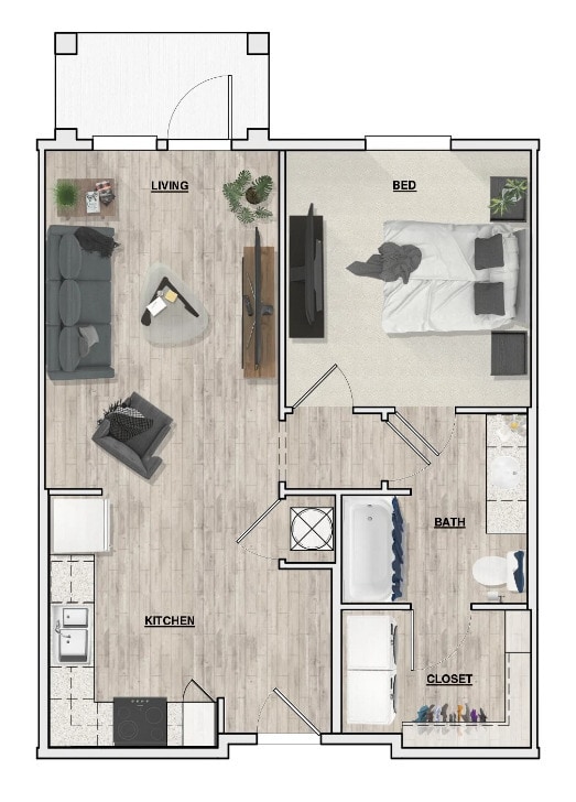 Floor Plan - 1 Bedroom 1 Bath