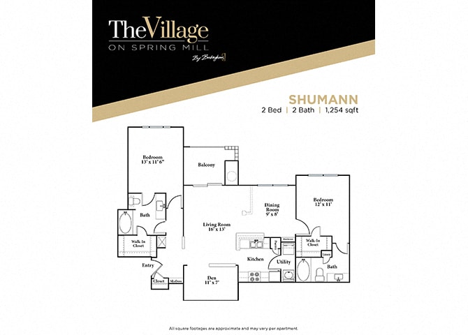 Floor Plan - Schumann - 2 bed 2 bath Den