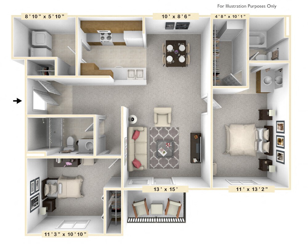 Floor Plan - The Captain 2 BR 2 BA