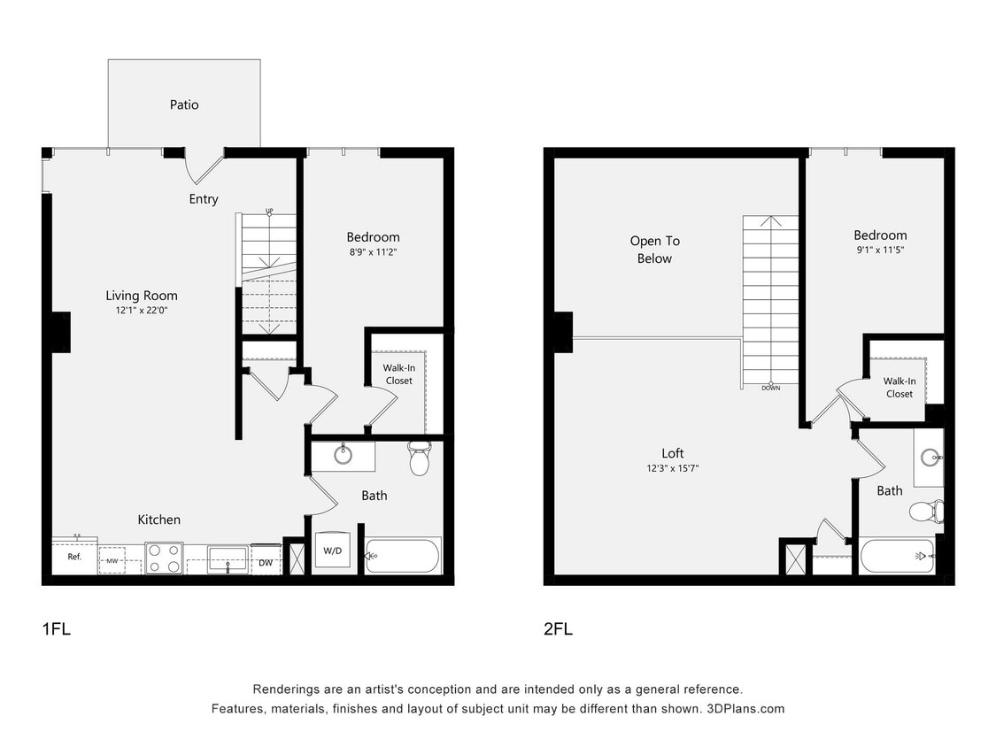 Floor Plan - Two Bedroom & Loft W01B
