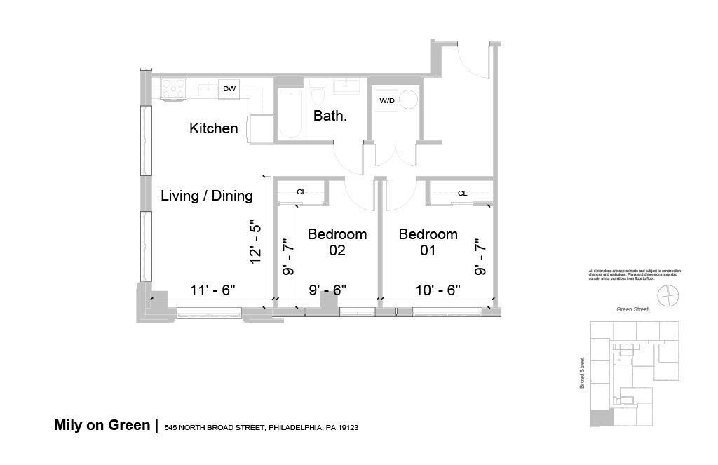 Floor Plan - 2B1B-A 750 sf