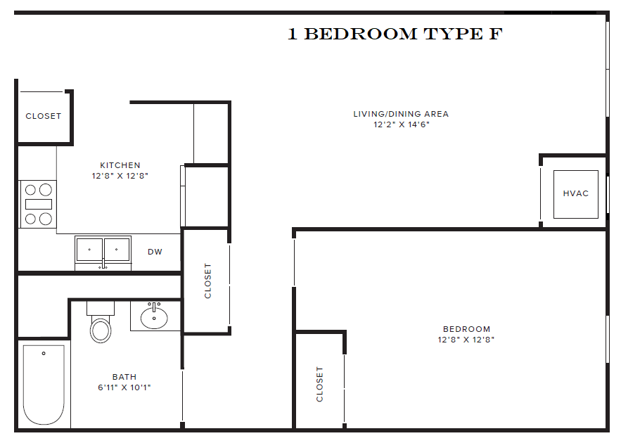 Floor Plan - 1 Bedroom Type F