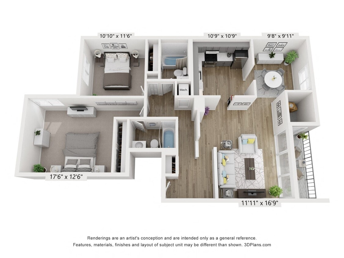 Floor Plan - C - 2BR 2BA (1080sf)
