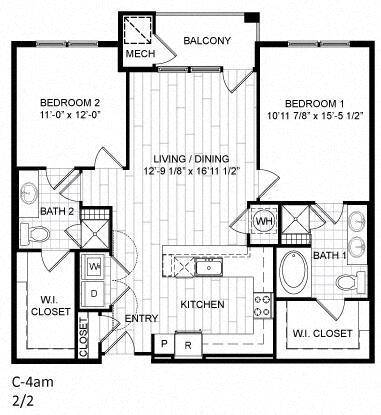 Floor Plan - 2 Bed, 2 Bath - C4am