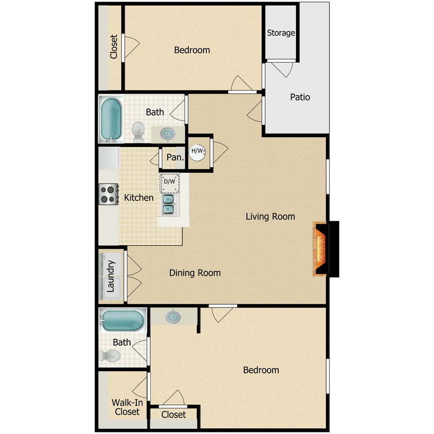 Floor Plan - 2 BEDROOM 2 BATH