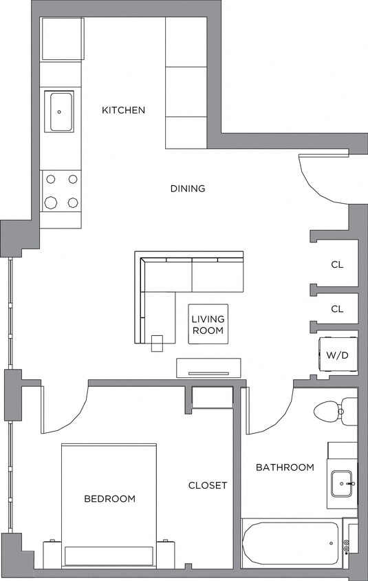 Floor Plan - 1 Bed/1 Bath-675b