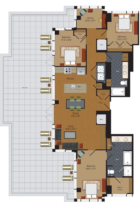 Floor Plan - 3 Bedrooms / 2 Bathrooms / Penthouse