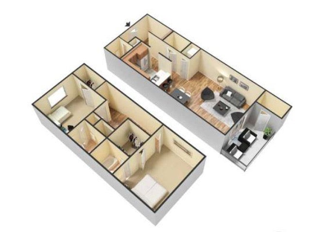 Floor Plan - 2 Bed 2.5 Bath-Town Home available with Lake View