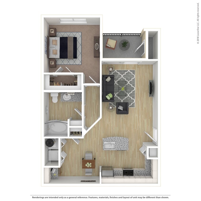 One bedroom apartment in Pflugerville, Texas. - A3.1