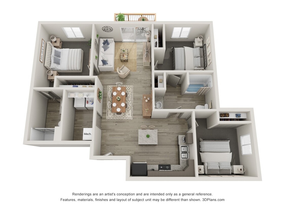 Floor Plan - Apartment 3 Bedroom 2 Bathroom