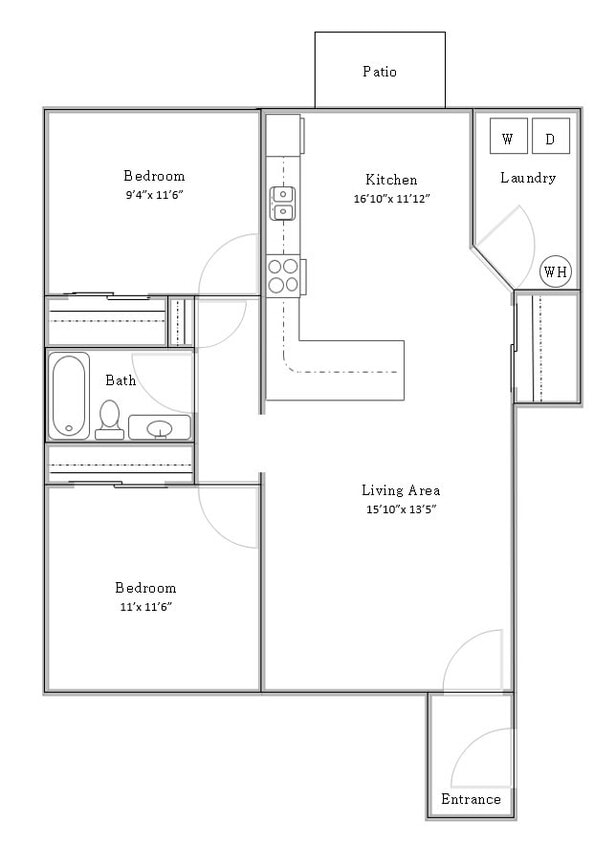 Floor Plan A - 209 - 2 Bed / 1 Bath