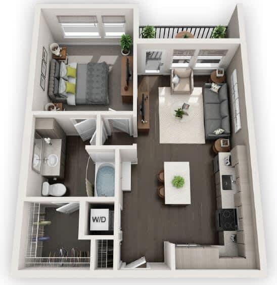 Floor Plan - One Bed One Bth A2