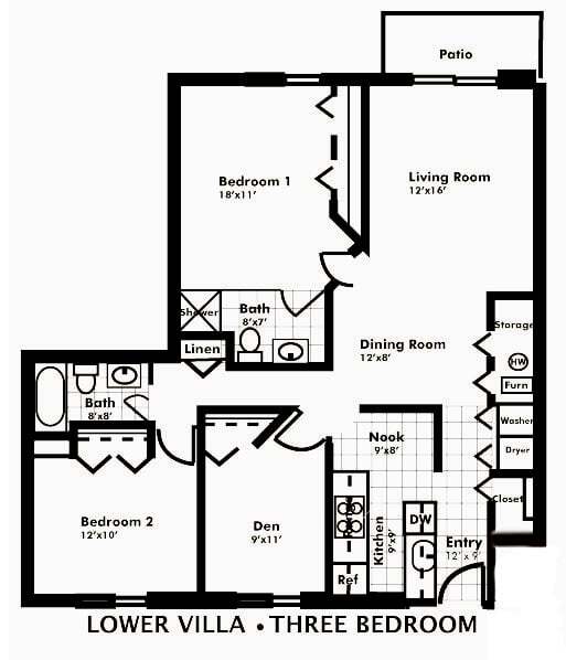 Floor Plan - 3 Beds | 2 Baths Lower