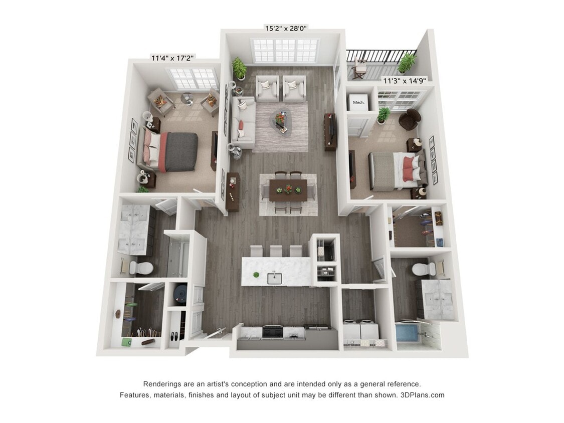 Floor Plan - 2 Bedroom 2 Bath - 1360