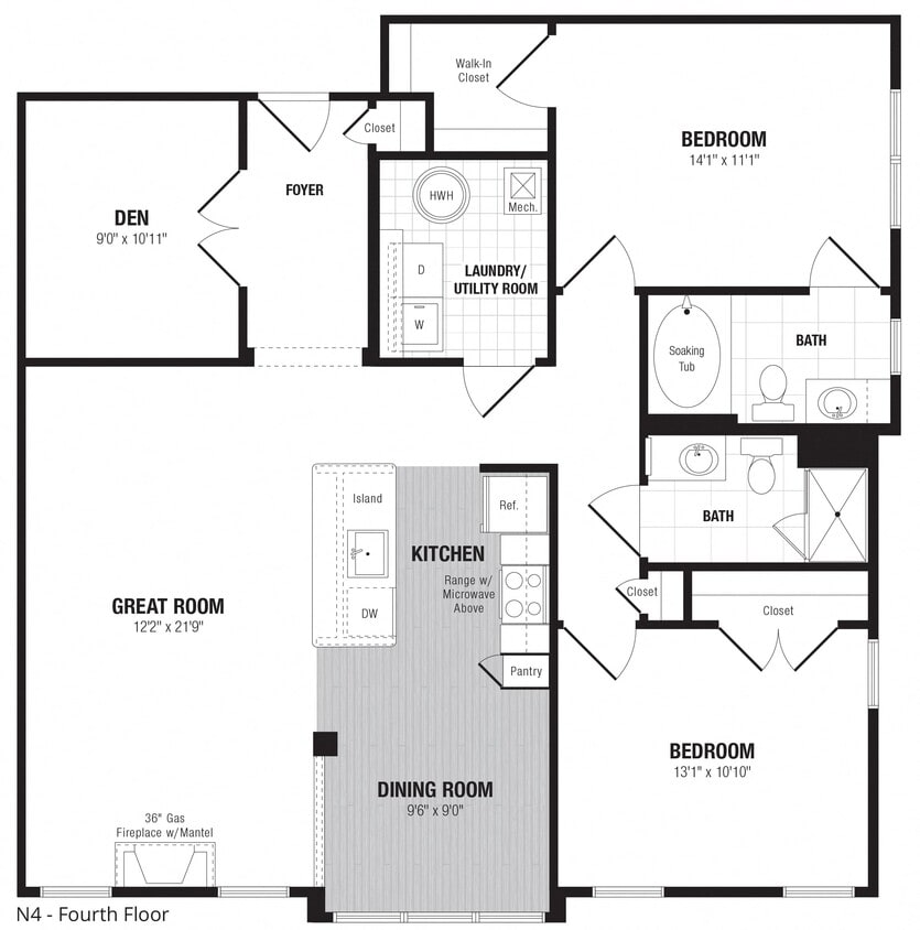 Floor Plan - 2 Bed/2 Bath Den-N4