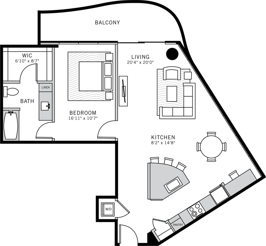 1 bedroom 1 bath apartment with dining area, patio, walk in closet and 926 sq ft - Tower Residence 1