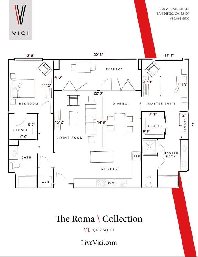 Two-Bedroom-Apartment-Little-Italy - Roma - Two Bedroom/Two Bath 1,367 Sq Ft	
