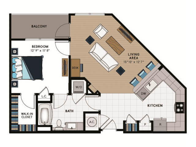 A5 Floorplan - 1 Bed, 1 Bath (140% Income Restricted)