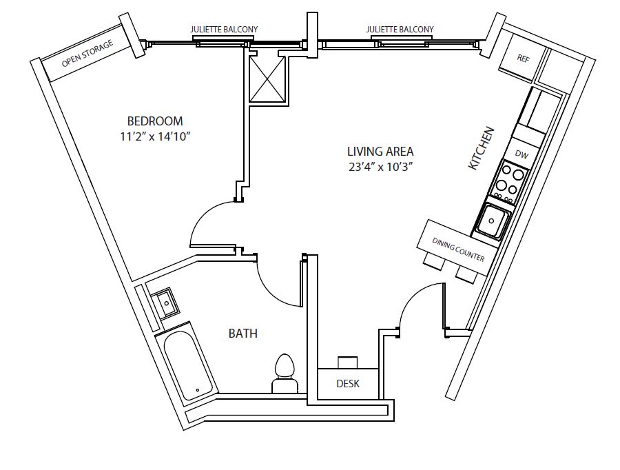 1 Bedroom Floor Plan - 1 Bedroom / 1 Bath