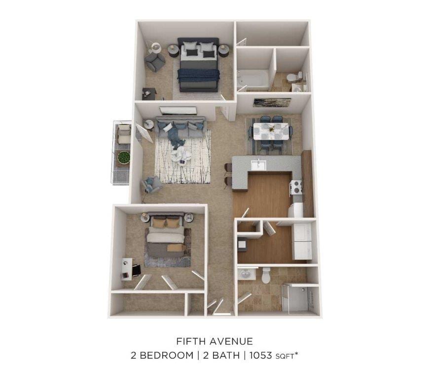 Floor Plan - Two Bedroom Two Bath-1053 sqft